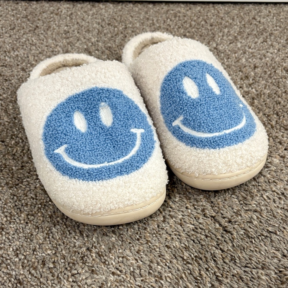 Cozy Slippers with Blue Smiley Face
